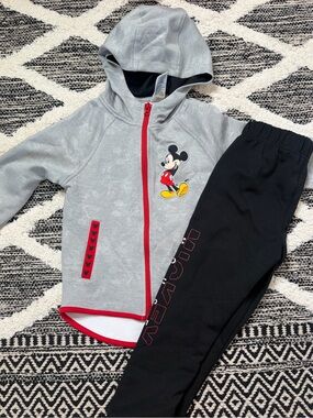 Disney Gray Mickey Mouse Hooded Jacket and Black Jogger Set for Kids size 4t